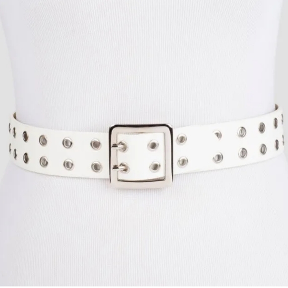 White Leather Studded Belt - Picture 4 of 6